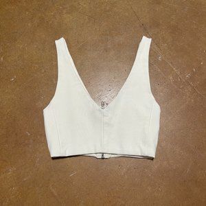 Signature 8 Ivory Zip Up Cropped Sleeveless V-Neck Top